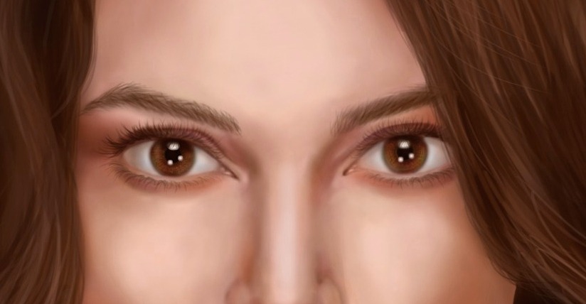 Digital portrait close-up of eyes and partial face with dark hair